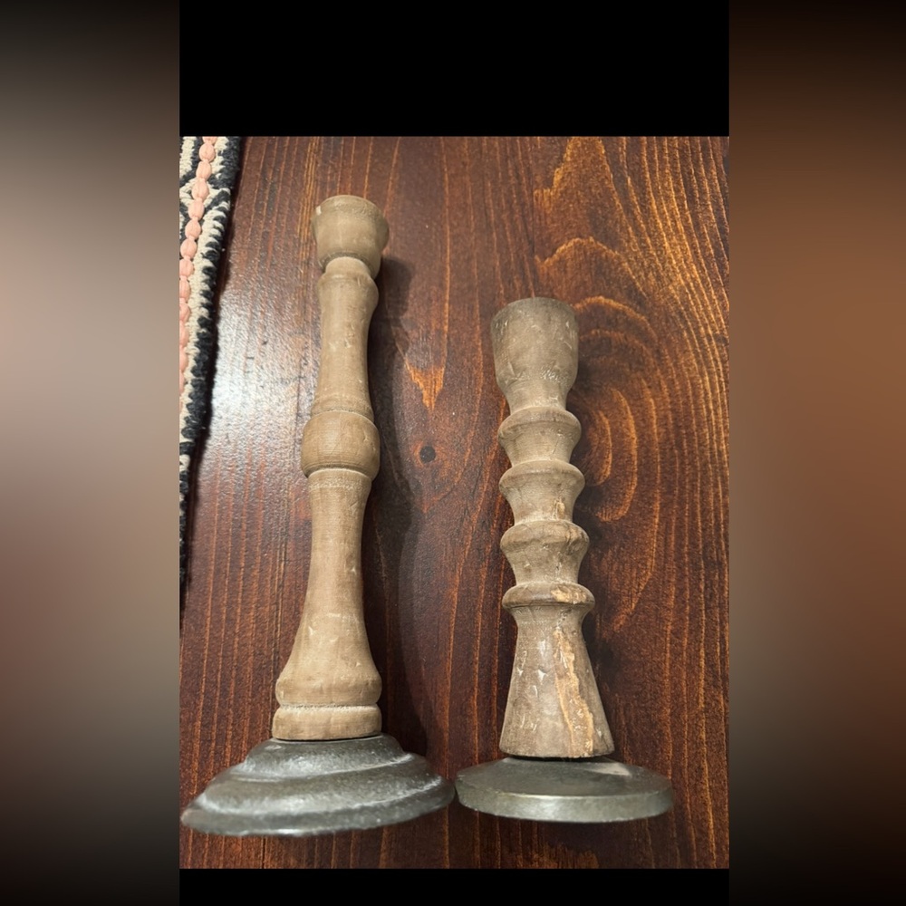 Wooden Candlestick Holders - Rustic Brown (Set of 2)- bought at Magnolia Silos